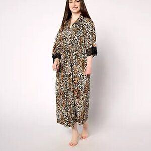 Breezies Lounge Lace Detail Duster - Leapard